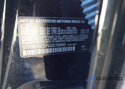 2016 BMW X3 xDrive28I z USA, uszkodzony, nr VIN 5UXWX9C57G0D78460